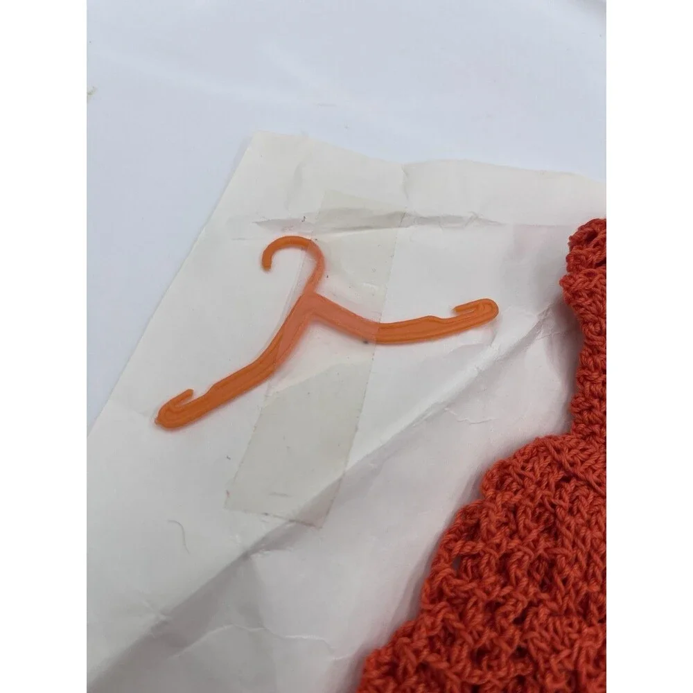 Vtg New Handmade Crocheted Orange Dress, Barbie Size With Hat, Purse, Shoes